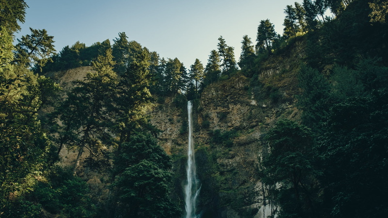 USA, 1080P, mountains, sky, rocks, trees, water, waterfall, Multnomah Falls, Oregon, nature
