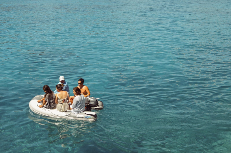 men, young men, lifestyles, young women, boat, sun, leisure activity, sea, couple - relationship, trip, group of people, inflatable, zakynthos, waterfront