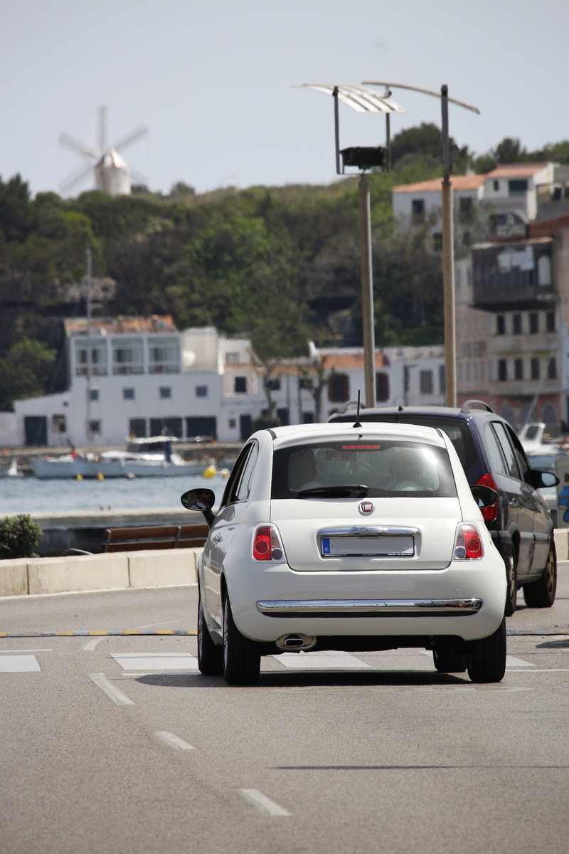 street, Mahon, mao, Fiat 500, day, on the move, sky, city, motor vehicle, nature, motion, port rovereto, no people, car, building, beach promenade, building exterior