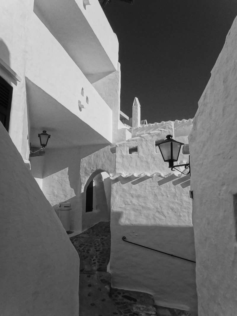 clear sky, whitewashed, spain, history, belief, building, village, black and white photo, 2K, religion, no people, alley, spirituality, sky, building exterior