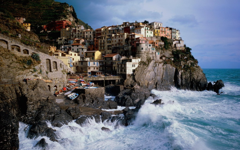 hd, ocean, italy, nature, stone, 1080P, manarola, rock, coast, buildings, cliff