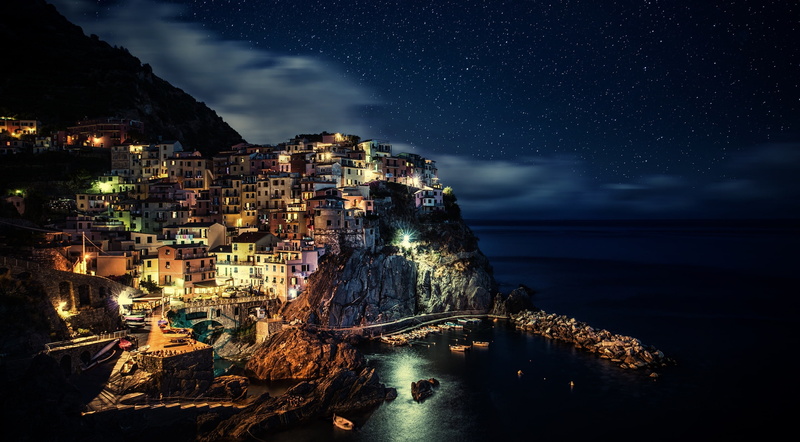 star, 2K, astronomy, Italy, beach, seasons, horizon over water, no people, travel, architecture, scenics - nature, space, water, manarola, outdoors, sea