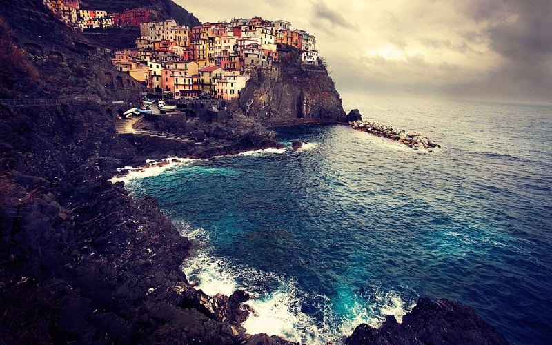 beautiful, clouds, sky, manarola, water, 2K, sea, ocean