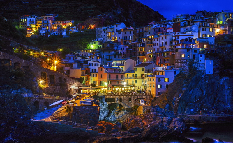Colors, Light, Mountain, Italy, 1080P, Towns, Village, Night, Cinque Terre, Manarola, Town, House