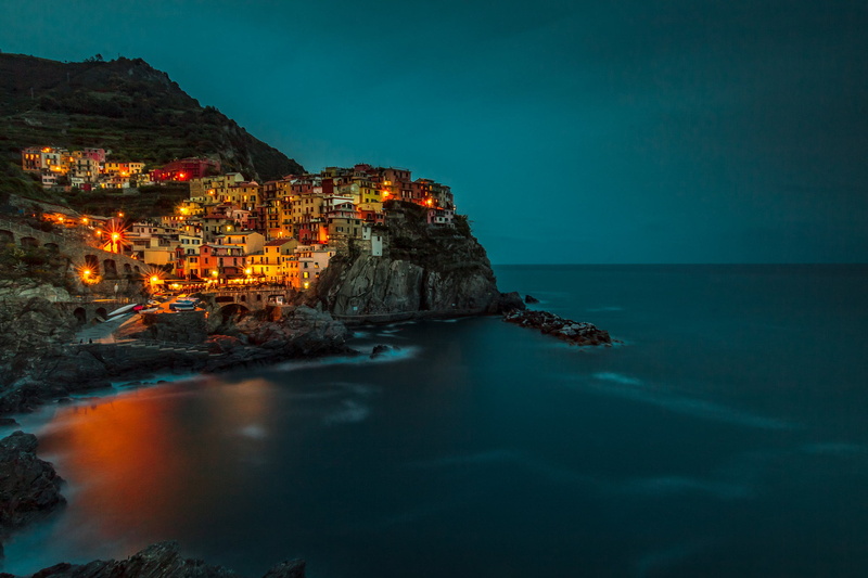 Towns, Manarola, Town, Italy, Horizon, 1080P, Night
