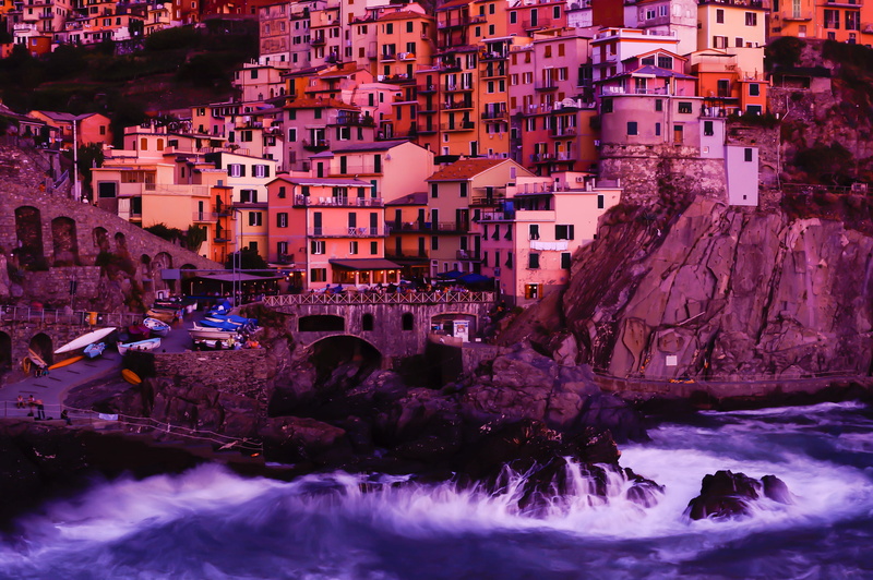 cinqueterre, manorola, nautical vessel, santorini, travel, rock - object, rushing, riprap, architecture, wave, transportation, outdoors, ocean, building exterior