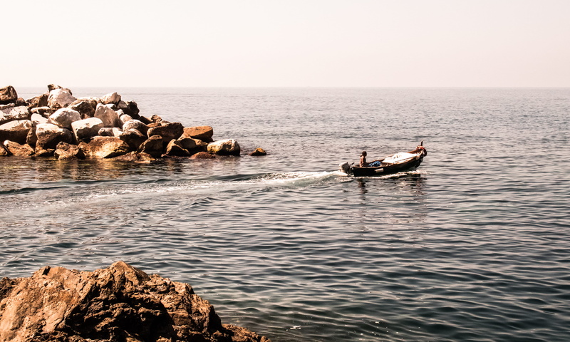 horizon over water, waves, nature, italy, water, levanto, sea, solid, boat, rock, transportation, beauty in nature, clear sky, cinque terre point, inflatable