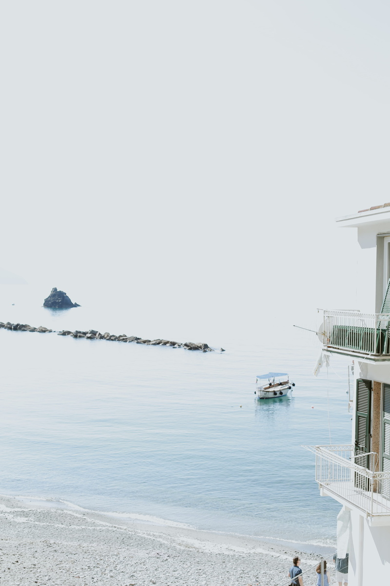 balcony, architecture, shore, day, nautical vessel, sand, tranquil scene, person, transportation, landscape, no people, nature, monterosso al mare, scenery