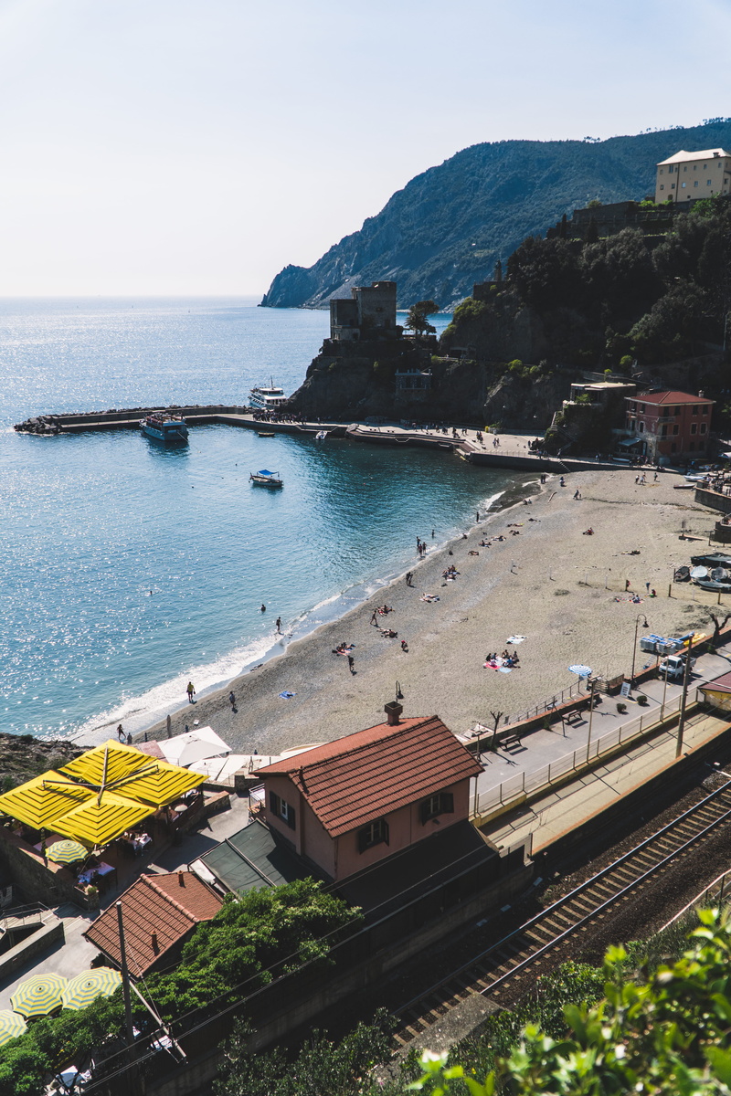 cinque terre, beauty in nature, outdoors, summer, building exterior, horizon over water, sky, built structure, mountain, monterosso, italy, 5K, sea, ocean