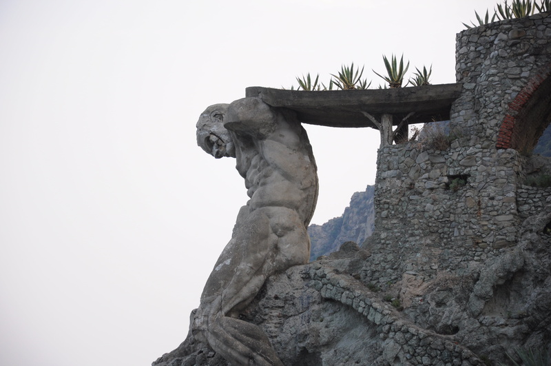 the giant, day, statue, nature, sea, architecture, low angle view, history, cinque terre, tourism, representation, male likeness, art and craft, no people
