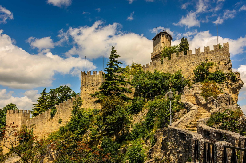 enclave, the sky, trees, 1080P, fortress, clouds, tower, San Marino