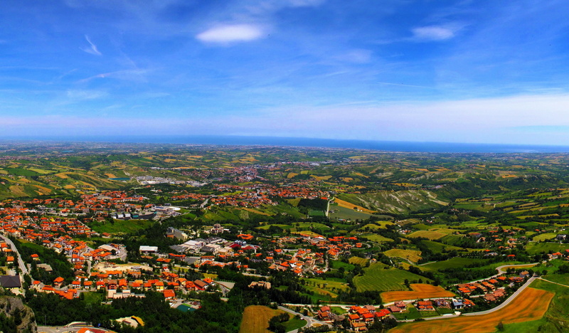 horizon., landscape, architecture, Cities, day, city, built structure, no people, scenics - nature, 1080P, home, house, aerial view, high angle view, San Marino