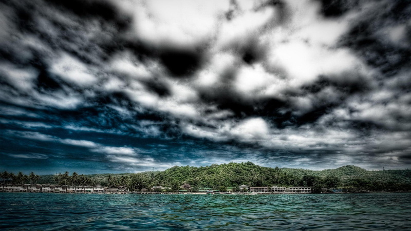 1080P, wondrous, nature and landscapes, tropical, island, clouds, hdr, resort, bungalows