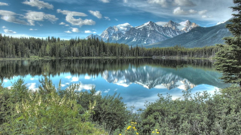 lake, nature and landscapes, clouds, forest, hdr, mountains, mountain, wondrous, 1080P