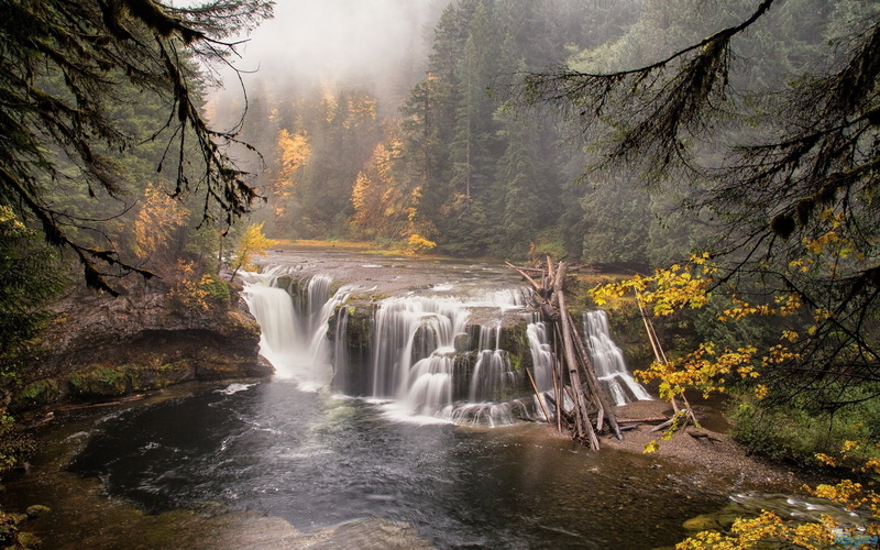 2K, waterfall, wide, river, forest, wondrous
