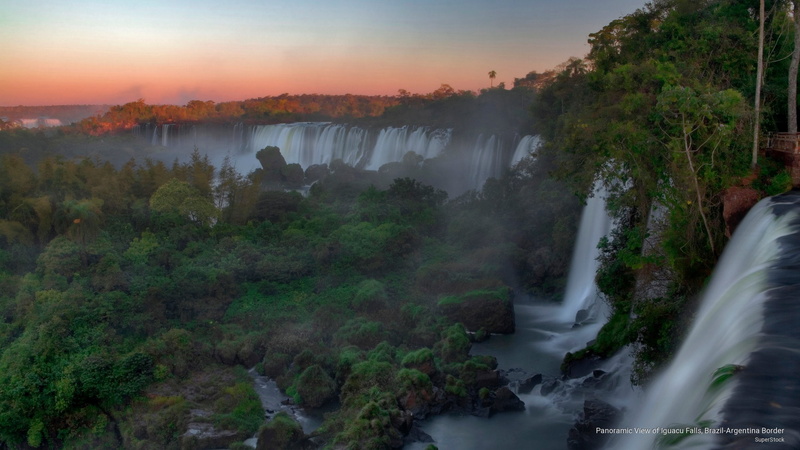 view, argentina, border, brazil, 2K, Waterfalls, iguacu, panoramic, falls