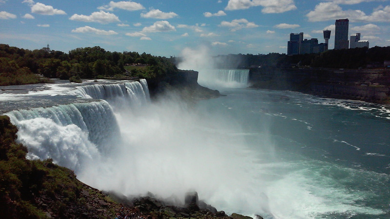 waterfall, scenics, ontario - Canada, built structure, border, skyscraper, United States, landscape, peaceful, iguacu Falls, power in nature, power, 1080P