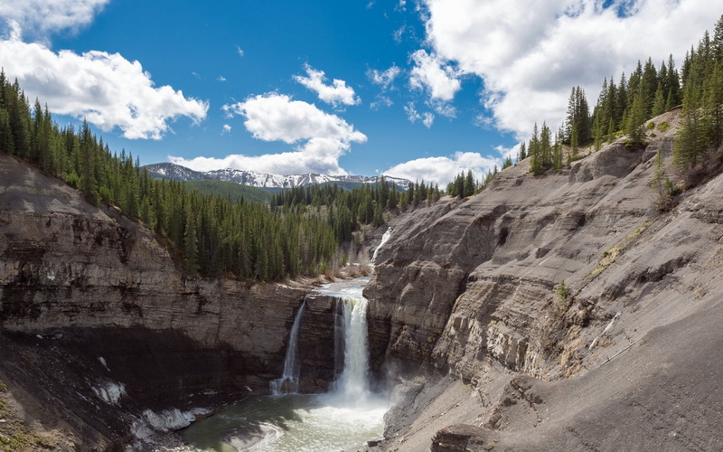 waterfall, blue, scenics, plant, sky, canadian Rockies, wilderness Area, mountains, banff National Park, flowing, extreme Terrain, river, tourism, no people