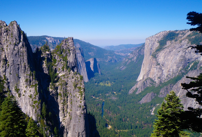 beauty In Nature, outdoors, river, uSA, stone - Object, tourism, famous Place, mountain Peak, summer, green, land, scenics, yosemite Falls, mountains, tree