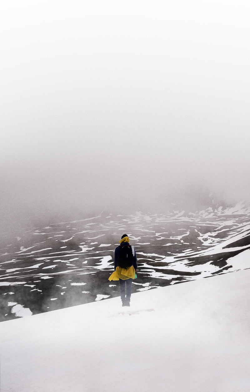 scenics - nature, holiday, solitude, cold temperature, one person, non-urban scene, leisure activity, fashion, lifestyles, alone, human, snow, covered
