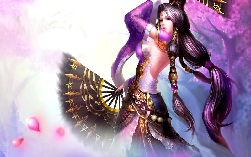 1080P, hd, phones, art, hair, beautiful, desktop, brown, laptop, fantasy, brunette, long, eyes, mobile, animation, purple, oriental, girl