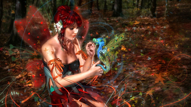 hair, wings, hairstyle, young women, girl, portrait, hd, butterfly, dragon, leaves, outdoors, woodland, autumn, young adult, teenager, 4K, land, beautiful woman