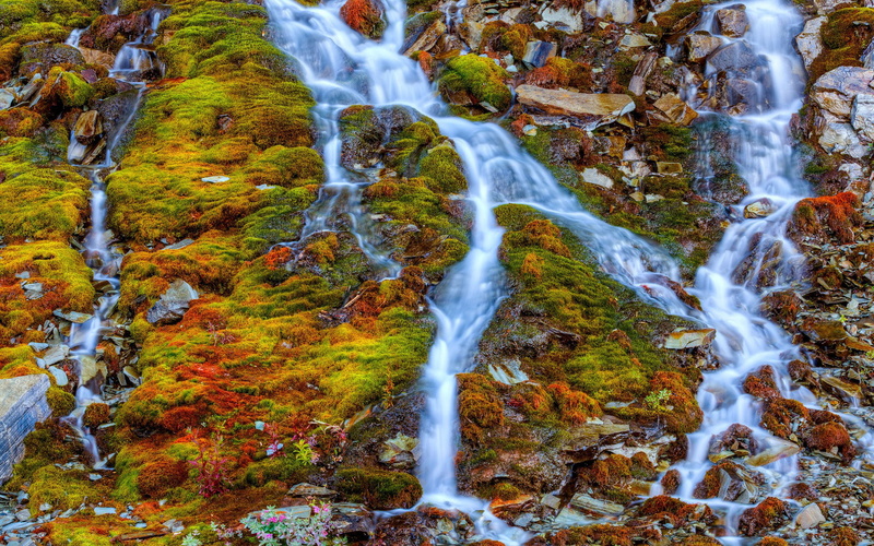 mountain, 2K, waterfall, streams, phones, nature, computer, mobile, hd, rocky, moss