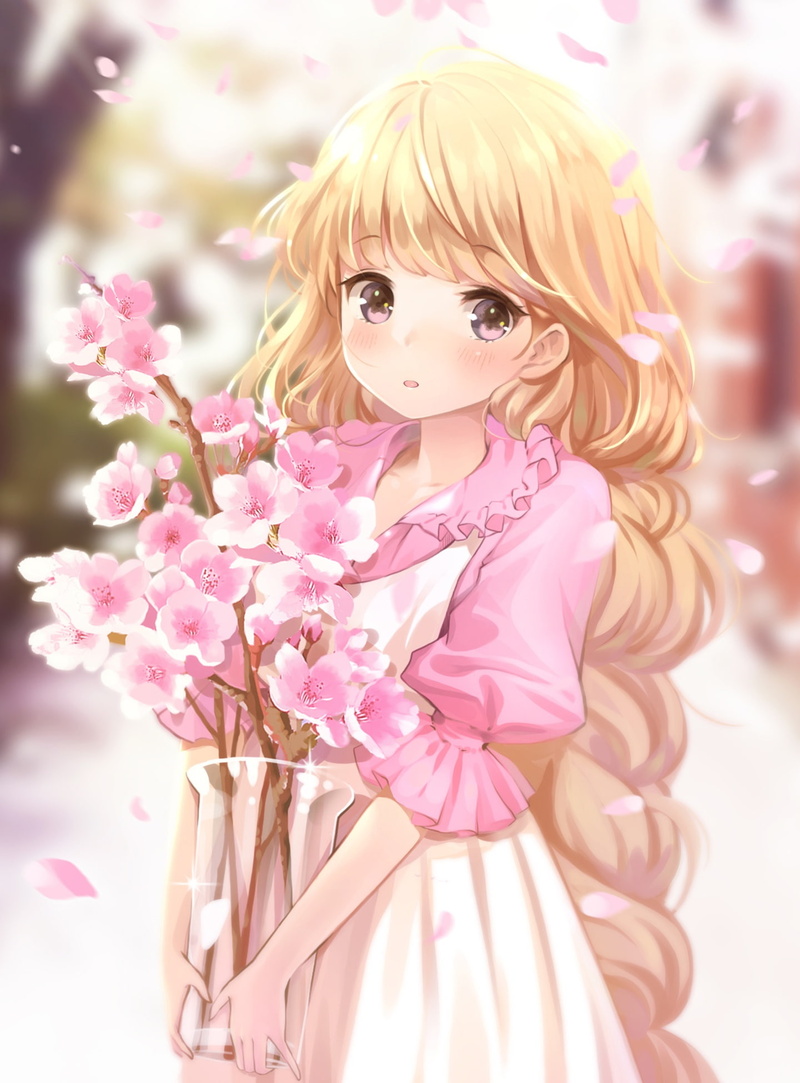 original, hair, miyaza, long, cute, 1080P, girl, anime, blonde, flower