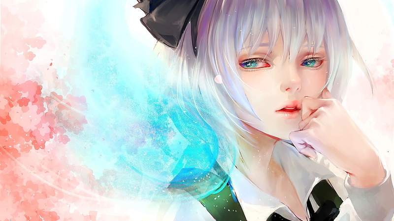 females, anime, headshot, open mouth, looking away, lifestyles, blonde, Konpaku Youmu, fashion, front view, young adult, indoors, digital composite, looking at camera
