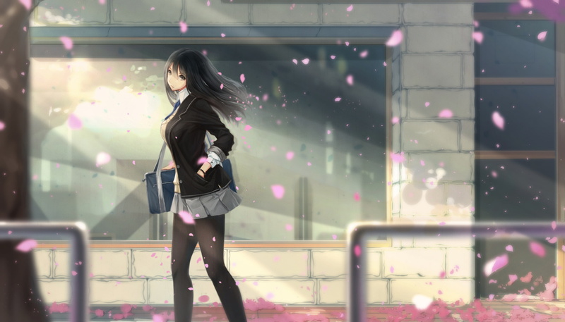 school uniform, one person, leisure activity, cherry blossom, Anime, women, motion, night, adult, anime girl, long hair, casual clothing, walking, young women