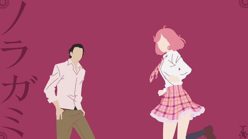 Pink Hair, Minimalist, Brown Hair, Tie, 1080P, Kofuku Ebisu, Purple, Anime, Noragami, Skirt, Daikoku (Noragami)