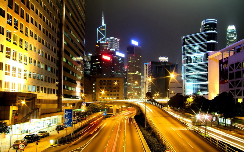 city, cityscape, city lights, light trails, traffic, 720P, street light