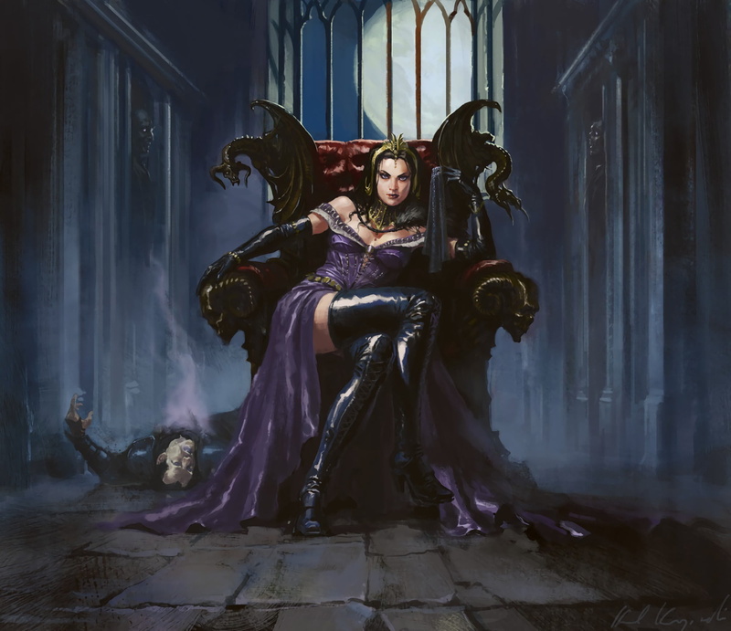 сидит на троне, necromancer, Liliana, MAG, Magic: The Gathering, girl, 1080P