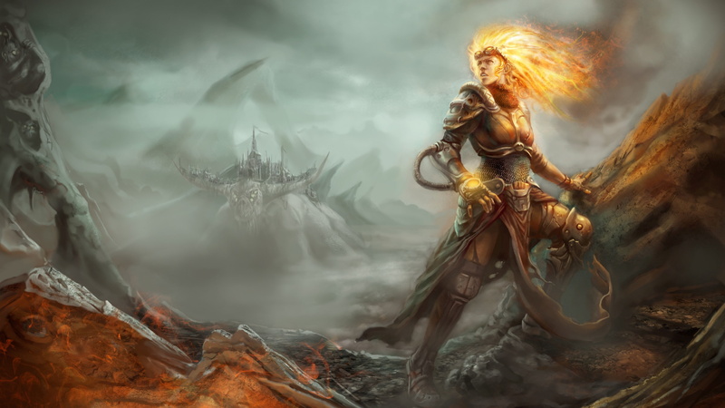 hair, author artwork, illustration, strategy, 4K, flaming, RPG, character, Chandra Nalaar, male, Magic the Gathering
