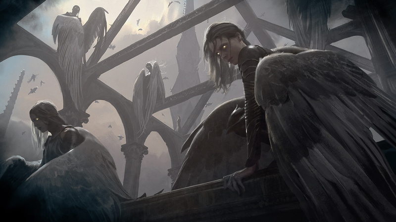 woman angel, wings, 2K, Dark Hair, fantasy Art, magic the gathering, Chase Stone