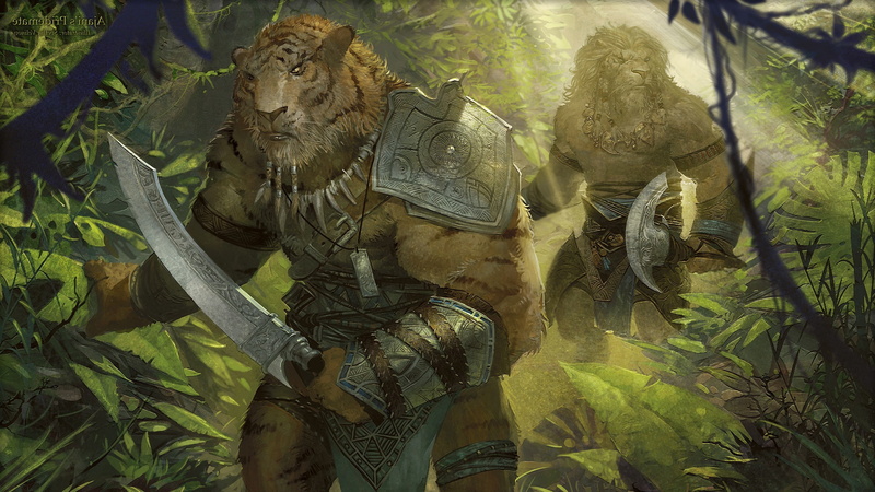 creativity, outdoors, male likeness, magic the gathering, Ajani Goldmane, human representation, art and craft, front view, Tiger, statue, leaf, sculpture