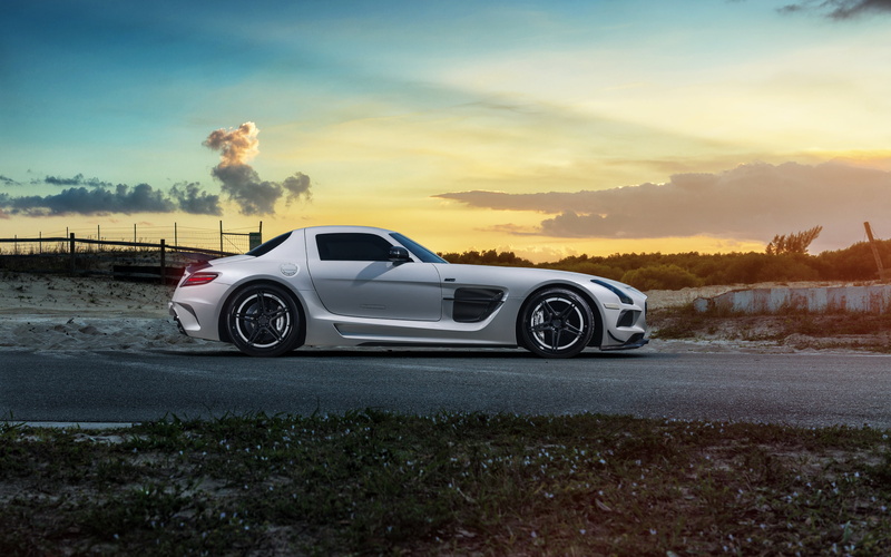 4K, Mercedes, Mercedes SLS, car, tuning, rechange, Black Series, William Stern, white, RennTech
