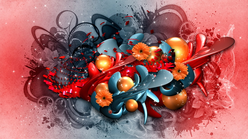 hq, graphics, 2K, abstraction, render, flowers, collage