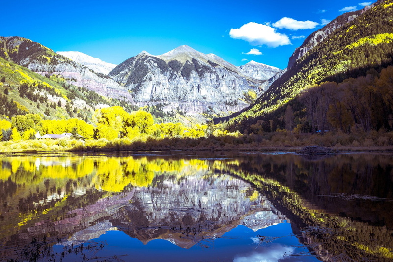 mountain, forest, lake, telluride, usa, colorado, reflection, 1080P