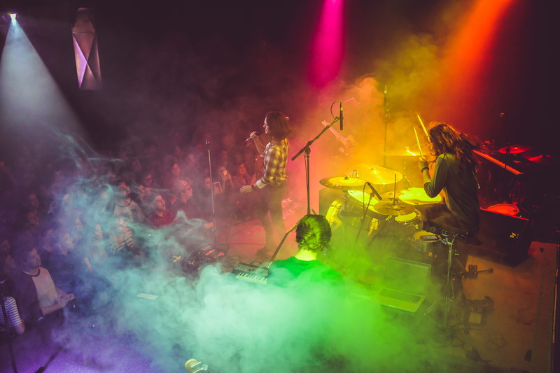 multi colored, rainbow, music, excitement, color, drummer, bass, stage, light, 4K, illuminated, nighttime, event, smoke, rock music, band, performing