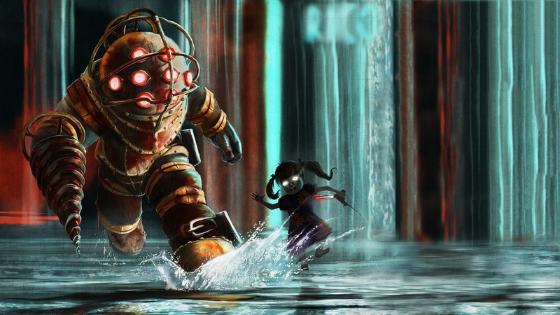 monitor, sci-fi, multi, shooter, widescreen, bioshock, futuristic, fighting, action, dual, warrior, cyborg, robot, screen, wide, 2K, fantasy