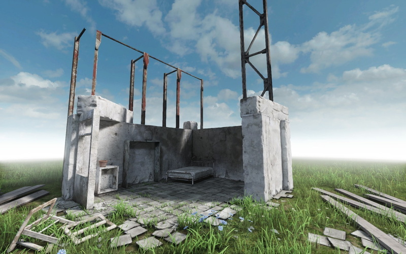 land, concrete, architecture, building exterior, abandoned, metal, plant, factory, day, sky, grass, outdoors, damaged, industry, nature, sunlight, video games homesick horror spooky