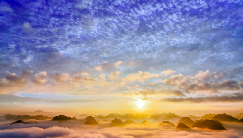 scenics - nature, landscape of vietnam, dramatic sky, no people, cloudscape, moody sky, environment, vietnam, outdoors, 5K, mountain range, sky, orange color
