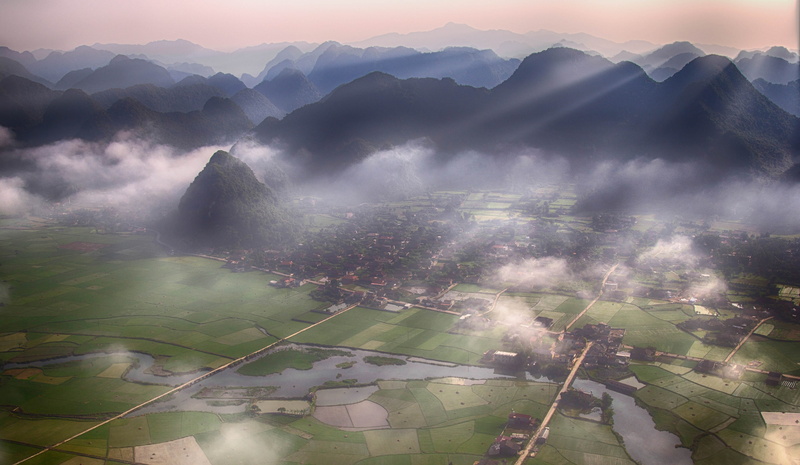 landscape of vietnam, nature, sky, rural scene, morning, sun, field, tranquility, landscape photo, landscape, cloud - sky, no people, tranquil scene, fog