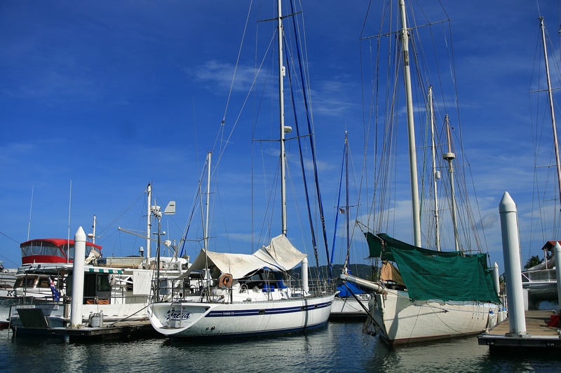 water, sky, harbor, mode of transportation, boat, pole, kota kinabalu, outdoors, day, nature, port, mast, reflection, marina, waterfront, times, yacht