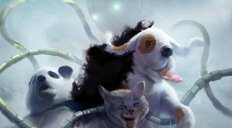 tentacles, no people, animals, portrait, illustration, animal themes, robot, mammal, 1080P, domestic animals, canine, dog, nature, vertebrate, day, octopus
