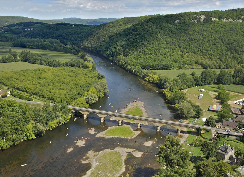 no people, water, tranquil scene, fields, clouds, 2K, outdoors, river, nature, homes, mountains, trees, vista, tranquility, land, bridge, landscape, sky