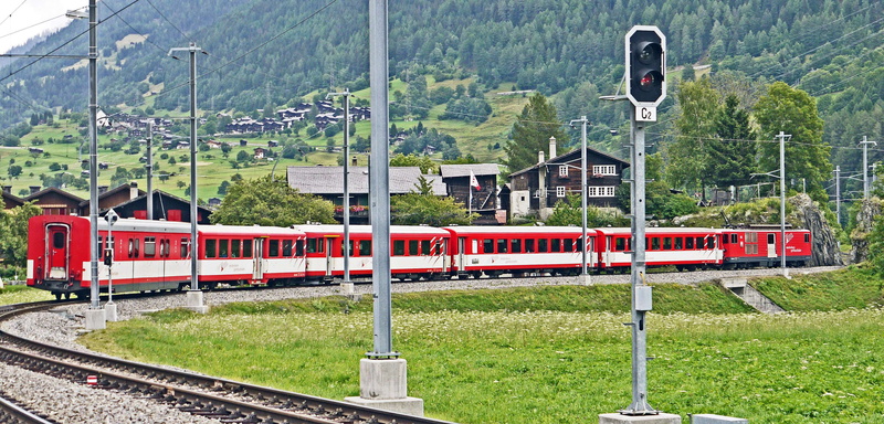 railroad track, travel, mgb, day, railroad car, plant, green color, switzerland, trasse, grass, land vehicle, narrow gauge, signal, meter track, 4K, mode of transportation