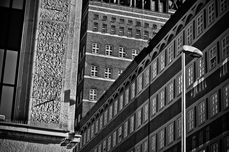 house facade, low angle view, glass - material, düsseldorf, outdoors, downtown, no people, old town, stadtmitte, backgrounds, black white, black and white