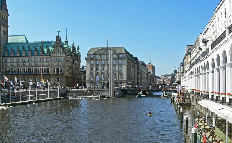 Terraces, water, architecture, travel destinations, building, outdoors, building exterior, alsterarkaden, mode of transportation, stadtmitte, transportation